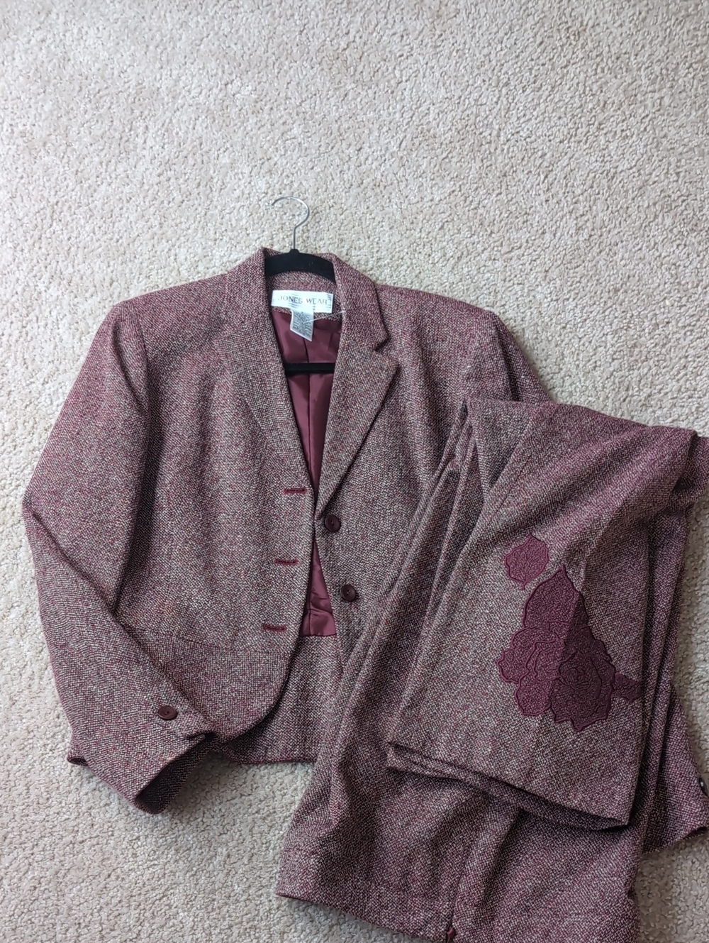 Jones Wear Burgundy Tweed Suit Jacket & Trousers